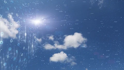 Binary numbers on blue sky background Stock Footage 98700442