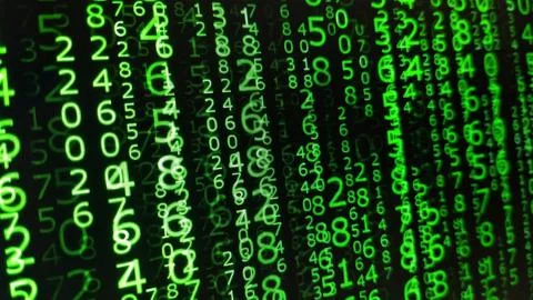 Binary numbers on computer screen matrix background Stock Photos