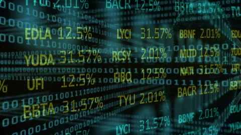 Binary numbers data processing against stock market data processsing Stock Footage 138172999