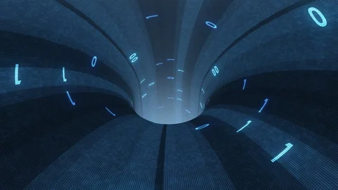 Binary numbers data transfer wormhole funnel tunnel animation background new Video stock 99795981