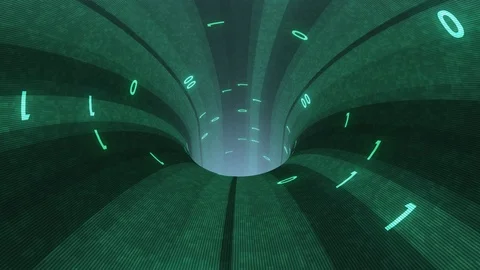 Binary numbers data transfer wormhole funnel tunnel animation background new Stock Footage 99796765