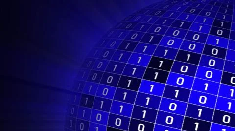 Binary numbers on a part of ball or sphere in front of black background Stock Illustration