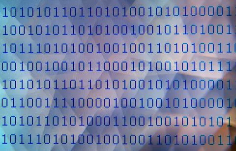 Binary numbers pixelated on computer screen with abstract background Stock Photos