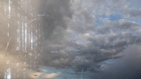 Binary numbers sphere with cloudy sky time lapse 스톡 동영상 128690918