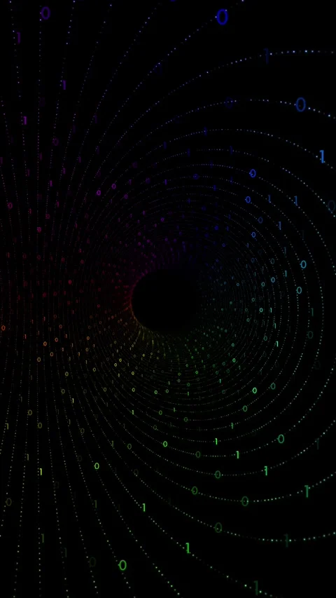 Binary numbers tunnel on dark black loop background Stock Footage 343615376
