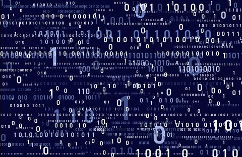 Binary numbers of varying sizes against dark blue background 库存照片