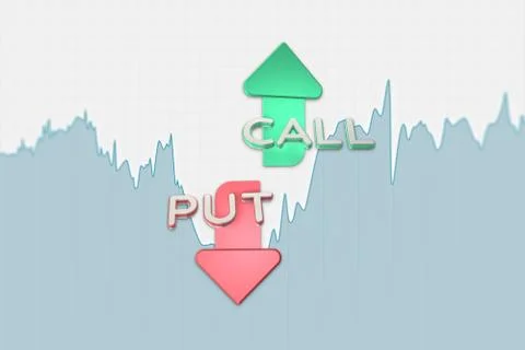 Binary option blue chart with put and call arrows. 3D illustration Stockillustratie