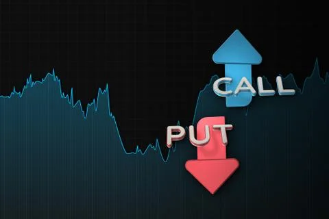 Binary option chart with put and call arrows. 3D illustration Stock Illustration