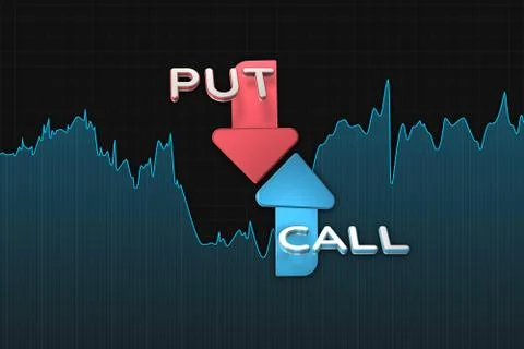 Binary option chart with put and call arrows. 3D illustration Stockillustratie