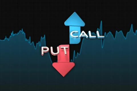 Binary option chart with put and call color arrows. 3D illustration Stockillustratie