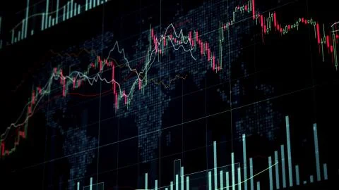Binary options data on screen, asset values rising and falling, global trade Stock Photos