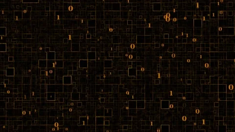 Binary orange color abstract box pattern dark technology background Stock Footage 204723444