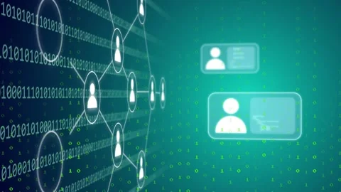 Binary panel transforming into node graph, node cluster pulsing and linking 動画素材 334338060