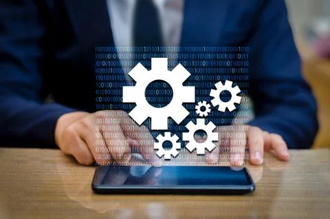 Binary phone gear Technology setting concept background. digital illustration Stock Photos