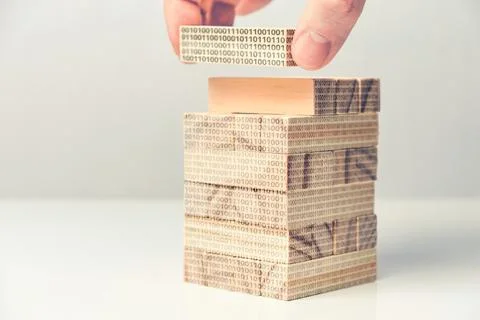 Binary programming concept made from abstract wooden blocks Stock Photos