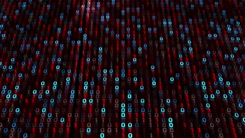 Binary Programming Matrix with Red and Cyan Digital Numbers 動画素材 341378773