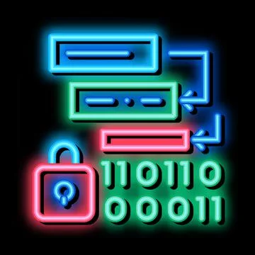Binary protection algorithm neon glow icon illustration Illustrazione stock