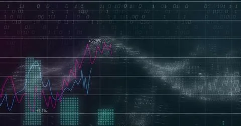 Binary pulse driving dashboard tracing magenta blue lines raising teal bars Stock Illustration