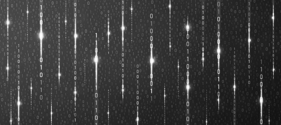 Binary rain black cyber background. Matrix style futuristic high-tech backdrop. Stock Illustration