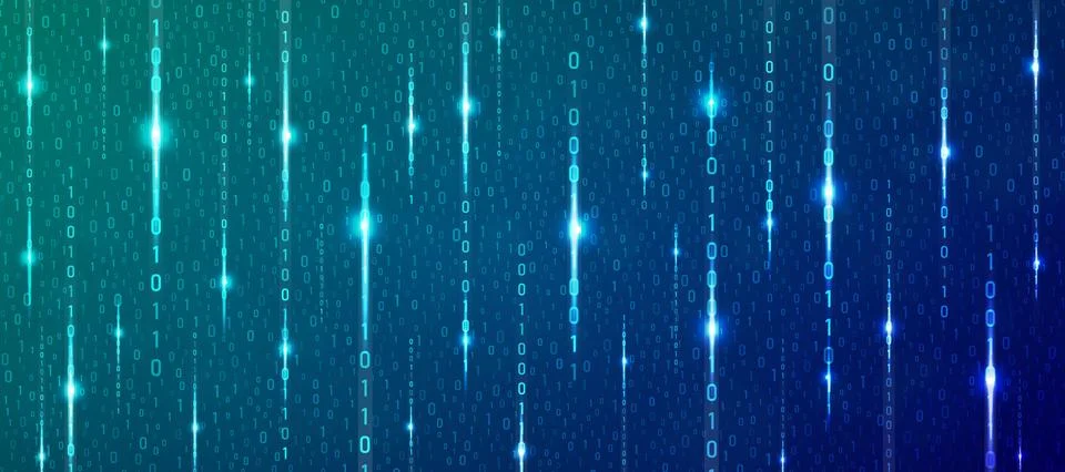 Binary rain cyan and blue cyber background. Matrix style futuristic high-tech Stock Illustration