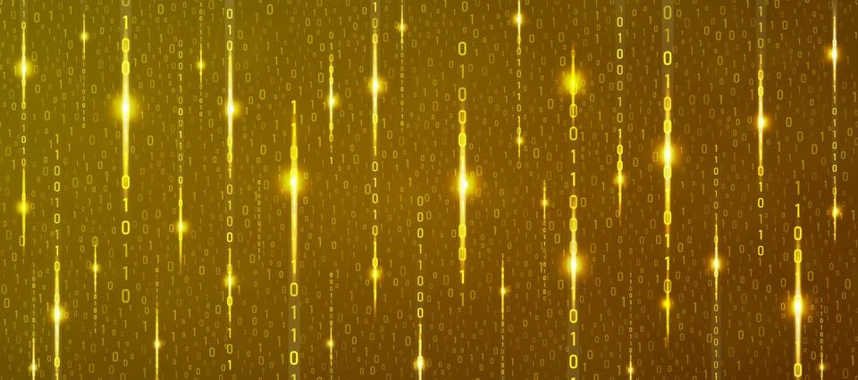 Binary rain gold cyber background. Matrix style futuristic high-tech backdrop. Stock Illustration