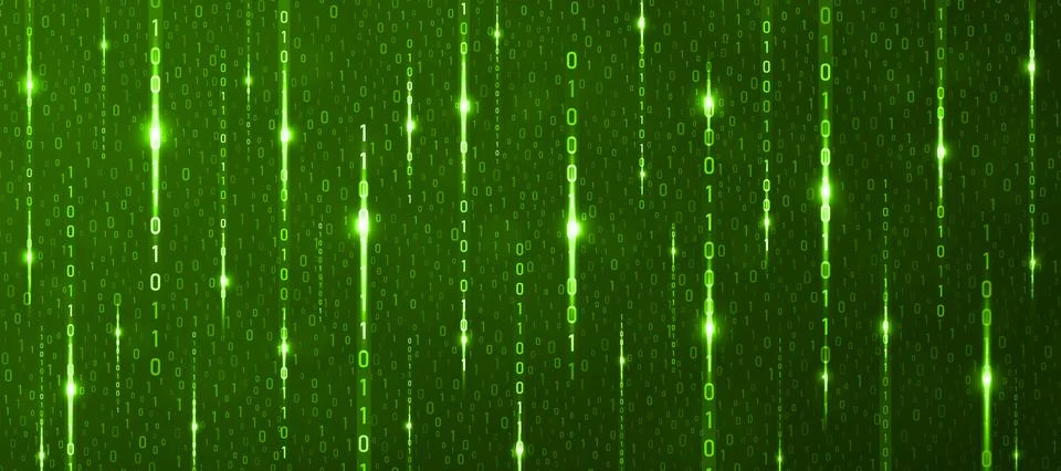 Binary rain green cyber background. Matrix style futuristic high-tech backdrop. Stock Illustration
