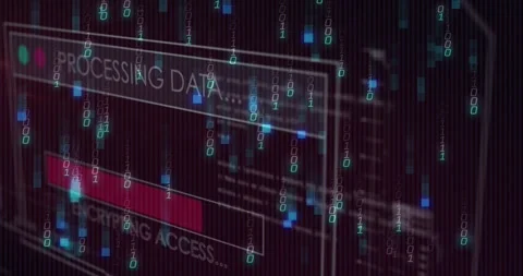 Binary rain rising, translucent process panel filling magenta bar, updating Stock Footage 329453498