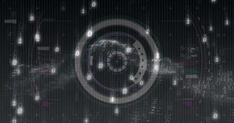 Binary rain starting HUD pulsing glitching UI particle ribbon oscillating for Stock Footage 312845189
