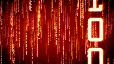 Binary red particles falling in Matrix. Seamless network concept with alpha Stock Footage 98608107