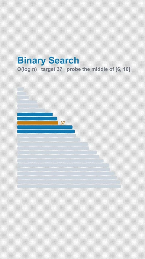 Binary Search Labeled Algorithm Visualization Alpha 4K Vertical 9x16 Light Stockbeeldmateriaal 339515570