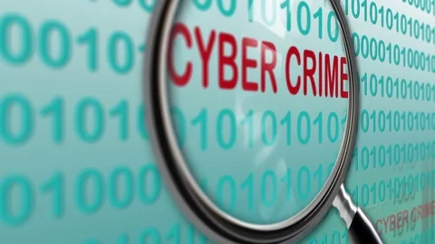 Binary source code, cyber crime, data digital display,magnifying glass, futur Stock Footage 81141213