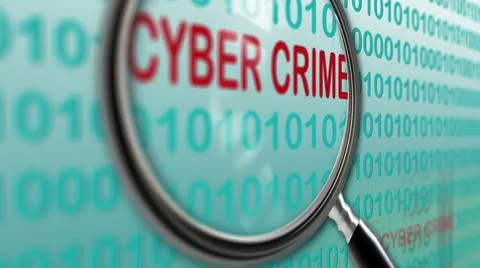 Binary source code, cyber crime, data digital display,magnifying glass, futur Stock Illustration