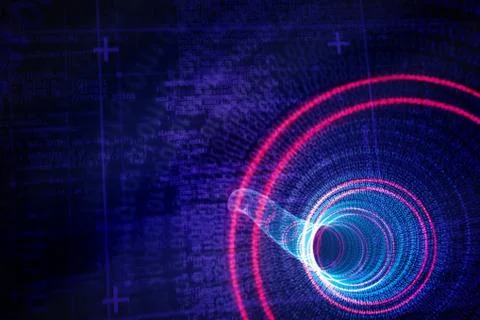 Binary spiral with red glow against lines of blue matrix and codes Stock Illustration