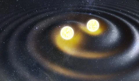 Binary star system generating gravity waves. Gravity and astrophysics concept Stock Illustration