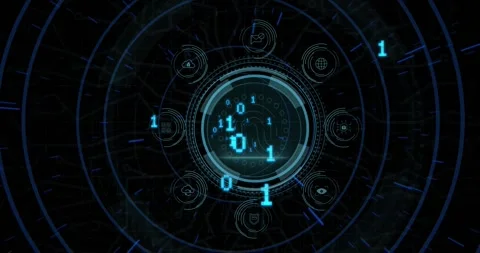 Binary stream pushing shield back while fingerprint core forming and scanning Stock Footage 331125326