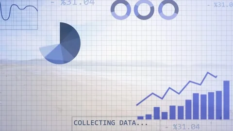 Binary stream starting dashboard charts growing, pie rotating, labels switching Stock Footage 335651667