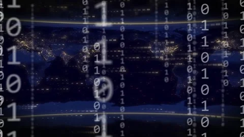 Binary streams appearing, user icons glowing, growing, linking and pulsing, Vídeo Stock 335739419
