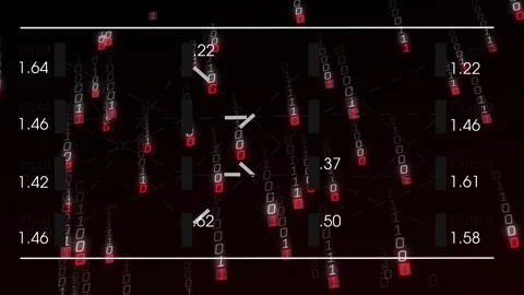 Binary streams cascading over input or output bars, selector appearing and Video stock 315534923