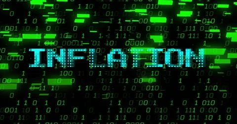 Binary streams causing green bars, pixel INFLATION pulsing across cyber grid, Stockillustratie