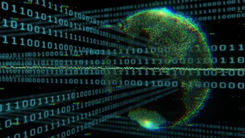 Binary streams converging causing color clusters merging into rotating globe 動画素材 311901394