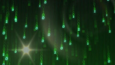 Binary streams falling then growing until flare erupts shifting center fading Vídeos de archivo 314708143