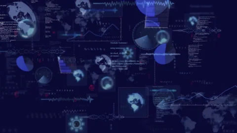 Binary streams initiating, code sliding, charts rotating and overlays converging Stock Footage 315535412