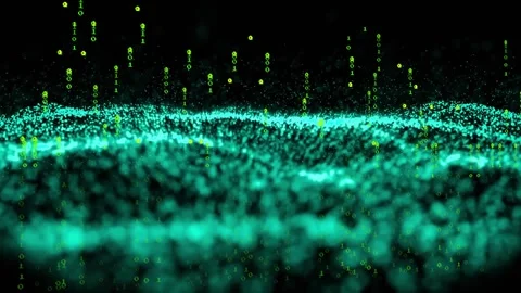 Binary streams rising above surface spurring teal plane densifying and forming Stock Footage 325707261