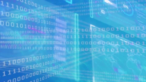 Binary streams scrolling, starting panels sliding, bars appearing, gauges Stock Footage 312071946