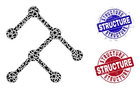 Binary Structure Mosaic of Shards with Structure Distress Seals Stock Illustration