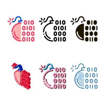 Binary styleset code bomb icon vector outline 库存插图