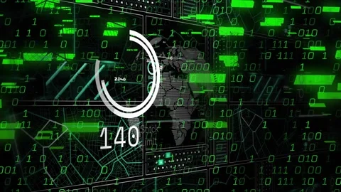 Binary surge starting globe rotating, ring filling, count climbing then falling Stock Footage 322119775