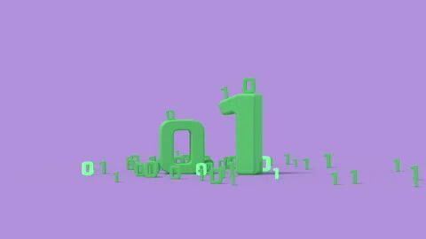 Binary symbols coding and computing concept minimal 3D render animation Stockbeeldmateriaal 218339931