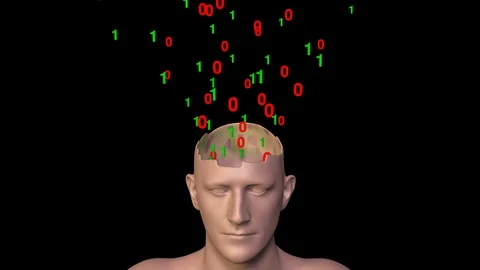 Binary symbols  emitted from man's  head. 3d animation. Stock-Footage 118143714