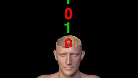 Binary symbols entering man's  head. 3d animation. Stock Footage 118145887